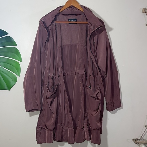 Athleta Drip Drop Jacket Long Windbreaker Stowaway Hood in Mauve - Picture 13 of 15